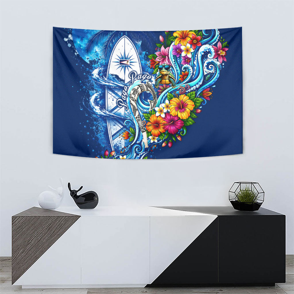 American Samoa Pago Pago Tapestry Sea Turtle And Fruit Bat - Tropical Hibiscus Flowers Polynesian TS04 - Polynesian Pride
