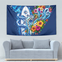 American Samoa Pago Pago Tapestry Sea Turtle And Fruit Bat - Tropical Hibiscus Flowers Polynesian TS04 - Polynesian Pride