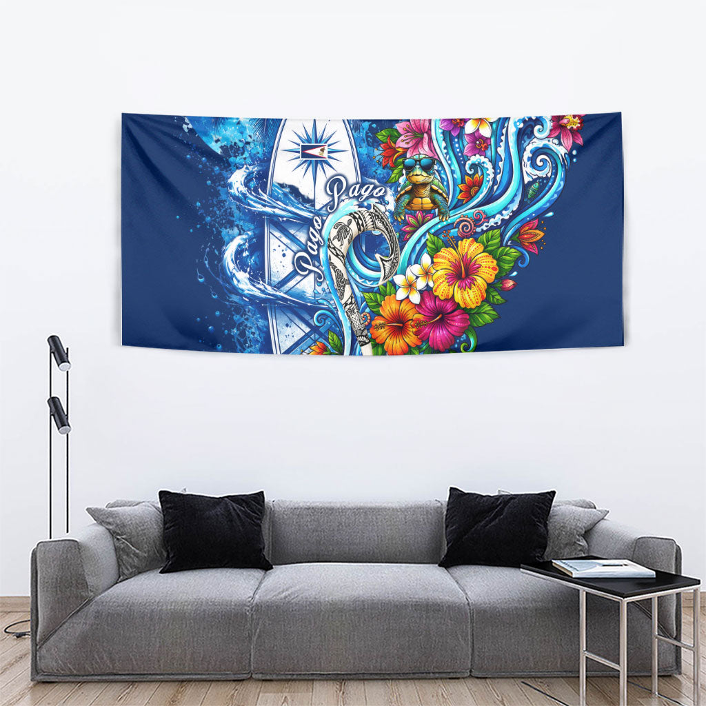 American Samoa Pago Pago Tapestry Sea Turtle And Fruit Bat - Tropical Hibiscus Flowers Polynesian TS04 - Polynesian Pride