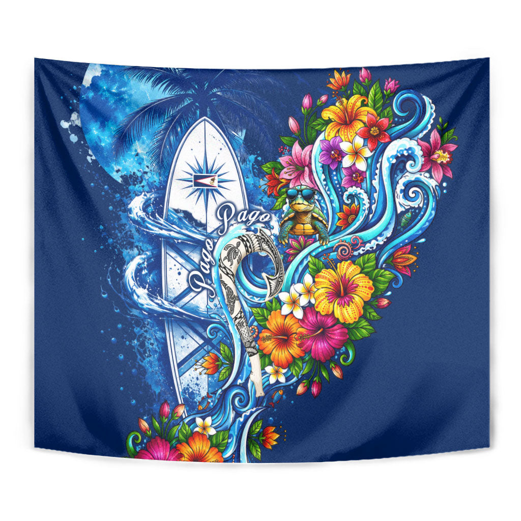 American Samoa Pago Pago Tapestry Sea Turtle And Fruit Bat - Tropical Hibiscus Flowers Polynesian TS04 - Polynesian Pride