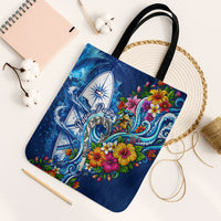 American Samoa Pago Pago Tote Bag Sea Turtle And Fruit Bat - Tropical Hibiscus Flowers Polynesian TS04 Black Strap One Size Blue White - Polynesian Pride