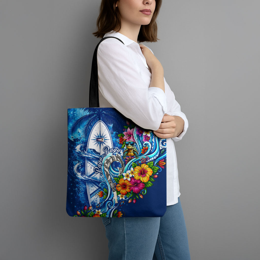 American Samoa Pago Pago Tote Bag Sea Turtle And Fruit Bat - Tropical Hibiscus Flowers Polynesian TS04 - Polynesian Pride