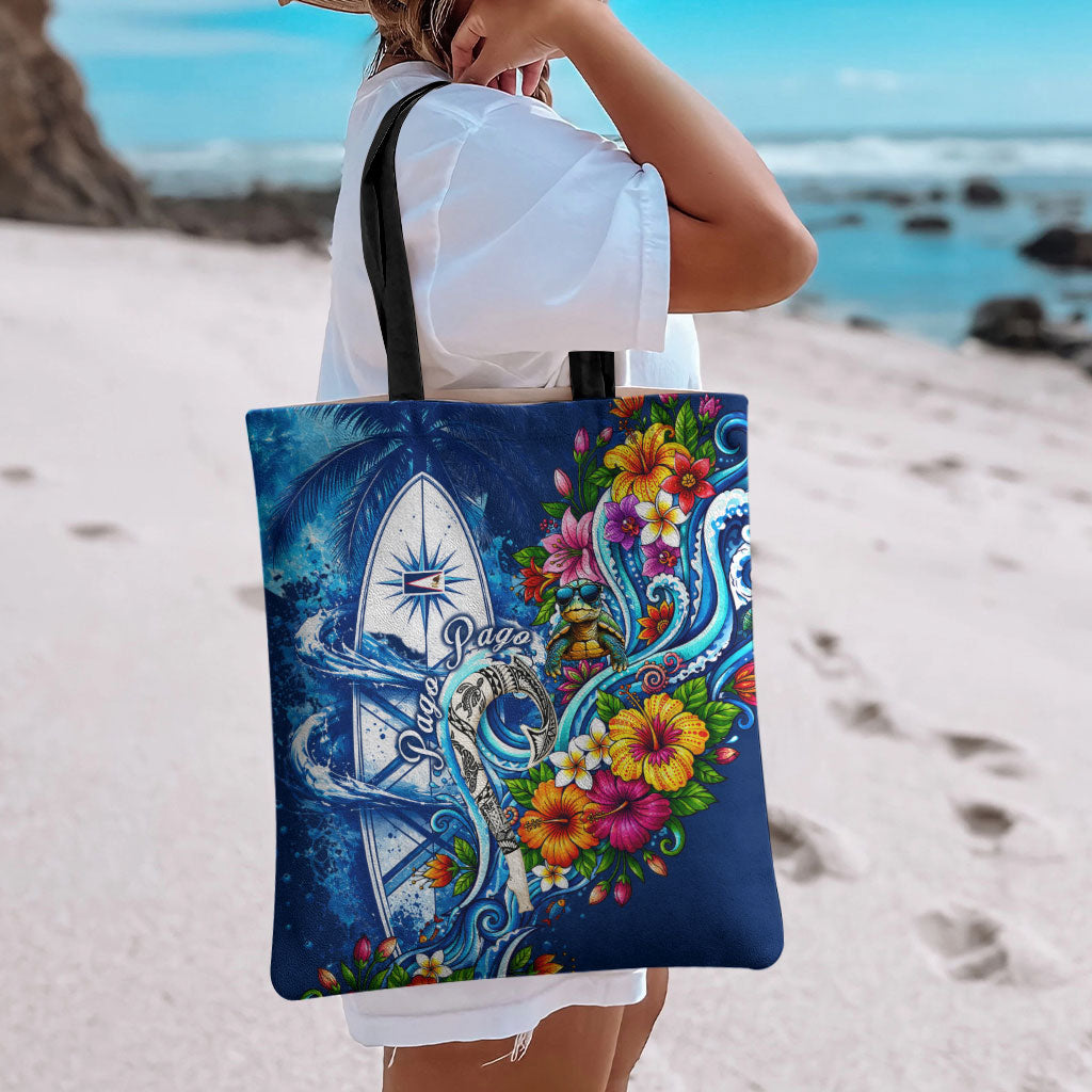 American Samoa Pago Pago Tote Bag Sea Turtle And Fruit Bat - Tropical Hibiscus Flowers Polynesian TS04 - Polynesian Pride