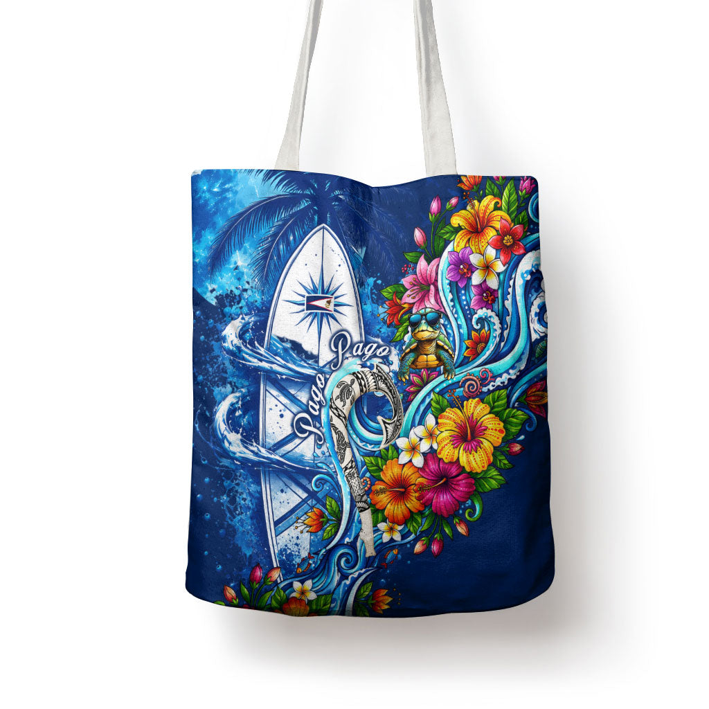 American Samoa Pago Pago Tote Bag Sea Turtle And Fruit Bat - Tropical Hibiscus Flowers Polynesian TS04 - Polynesian Pride