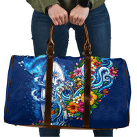 American Samoa Pago Pago Travel Bag Sea Turtle And Fruit Bat - Tropical Hibiscus Flowers Polynesian TS04 Blue White - Polynesian Pride