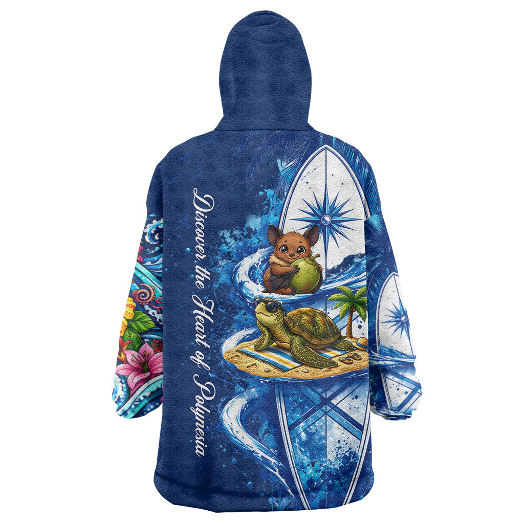 American Samoa Pago Pago Wearable Blanket Hoodie Sea Turtle And Fruit Bat - Tropical Hibiscus Flowers Polynesian TS04 - Polynesian Pride