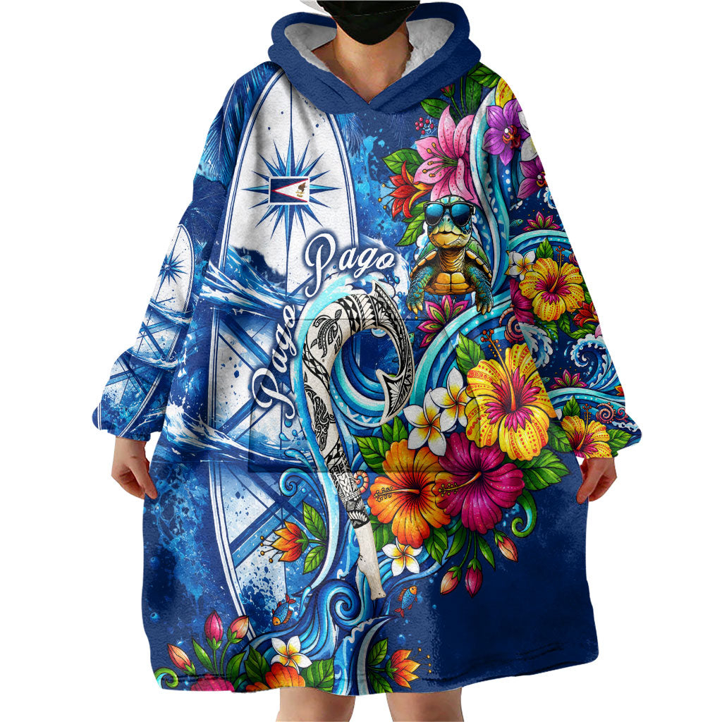 American Samoa Pago Pago Wearable Blanket Hoodie Sea Turtle And Fruit Bat - Tropical Hibiscus Flowers Polynesian TS04 - Polynesian Pride