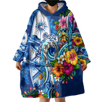 American Samoa Pago Pago Wearable Blanket Hoodie Sea Turtle And Fruit Bat - Tropical Hibiscus Flowers Polynesian TS04 - Polynesian Pride