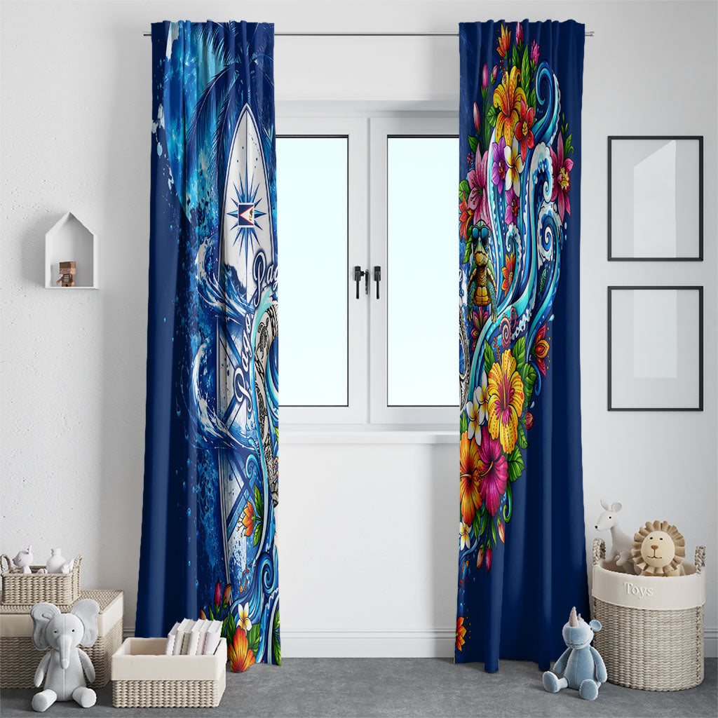 American Samoa Pago Pago Window Curtain Sea Turtle And Fruit Bat - Tropical Hibiscus Flowers Polynesian TS04 - Polynesian Pride