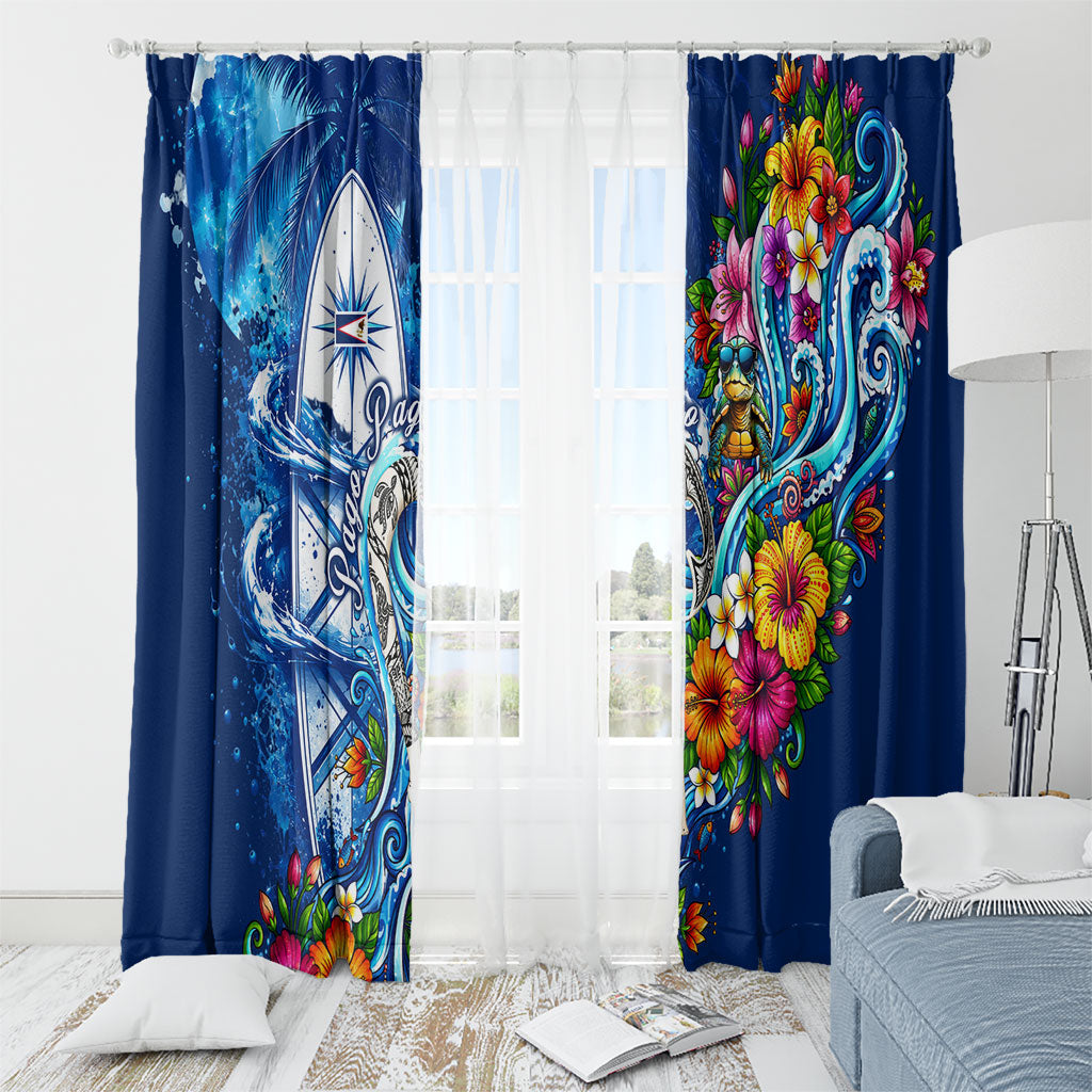 American Samoa Pago Pago Window Curtain Sea Turtle And Fruit Bat - Tropical Hibiscus Flowers Polynesian TS04 - Polynesian Pride
