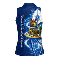 American Samoa Pago Pago Women Sleeveless Polo Shirt Sea Turtle And Fruit Bat - Tropical Hibiscus Flowers Polynesian TS04 - Polynesian Pride