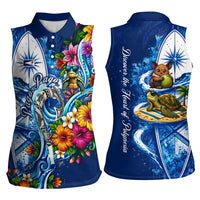 American Samoa Pago Pago Women Sleeveless Polo Shirt Sea Turtle And Fruit Bat - Tropical Hibiscus Flowers Polynesian TS04 - Polynesian Pride