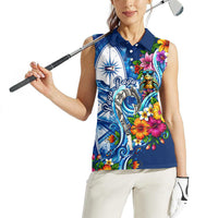 American Samoa Pago Pago Women Sleeveless Polo Shirt Sea Turtle And Fruit Bat - Tropical Hibiscus Flowers Polynesian TS04 - Polynesian Pride