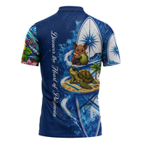 American Samoa Pago Pago Zipper Polo Shirt Sea Turtle And Fruit Bat - Tropical Hibiscus Flowers Polynesian TS04 - Polynesian Pride