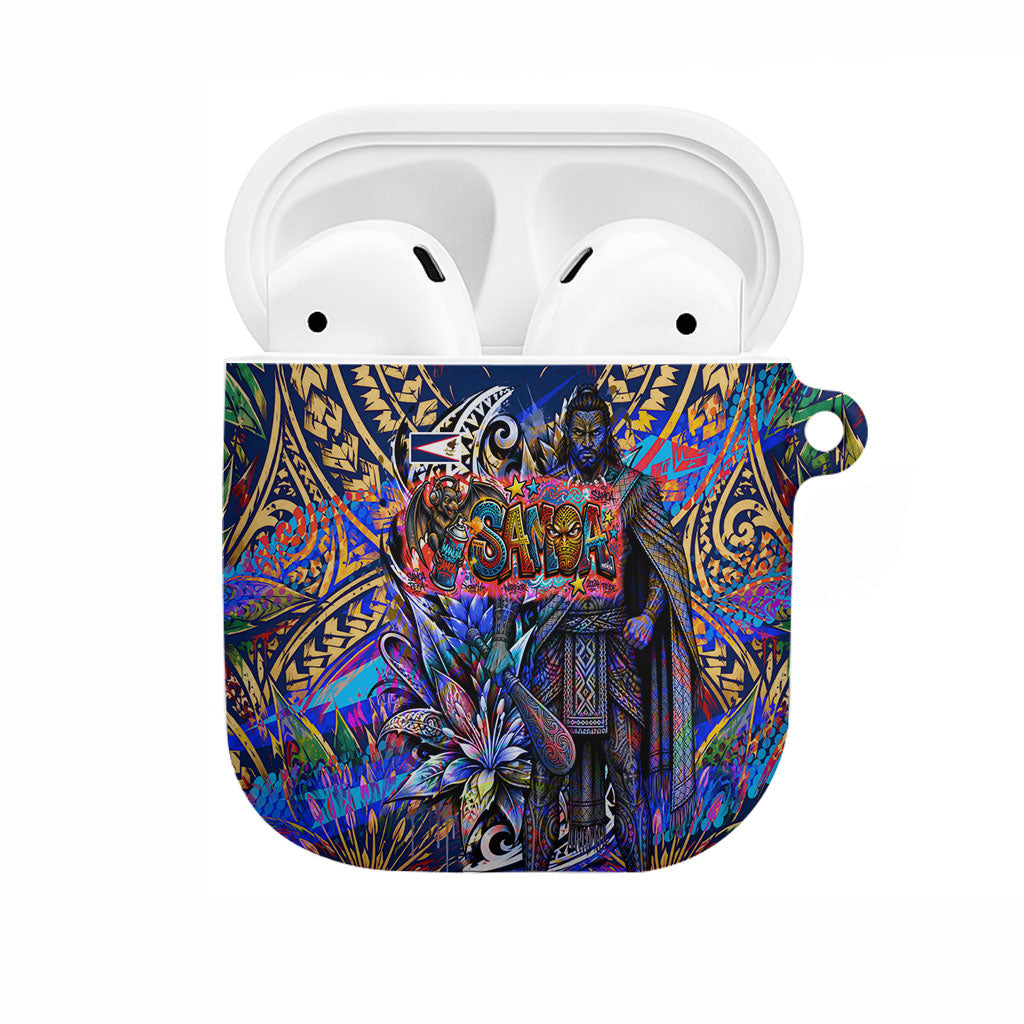 American Samoa Warrior AirPods Case Polynesian Fruit Bat Talofa Urban Graffiti Street Art TS04 Blue Yellow - Polynesian Pride
