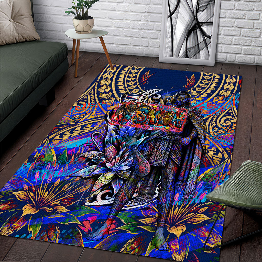 American Samoa Warrior Area Rug Polynesian Fruit Bat Talofa Urban Graffiti Street Art TS04 Blue Yellow - Polynesian Pride