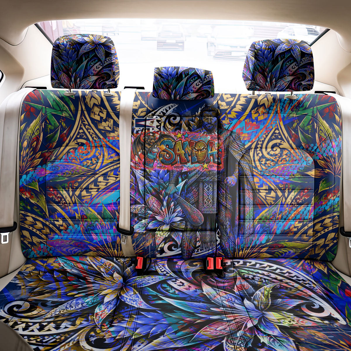 American Samoa Warrior Back Car Seat Cover Polynesian Fruit Bat Talofa Urban Graffiti Street Art TS04 - Polynesian Pride