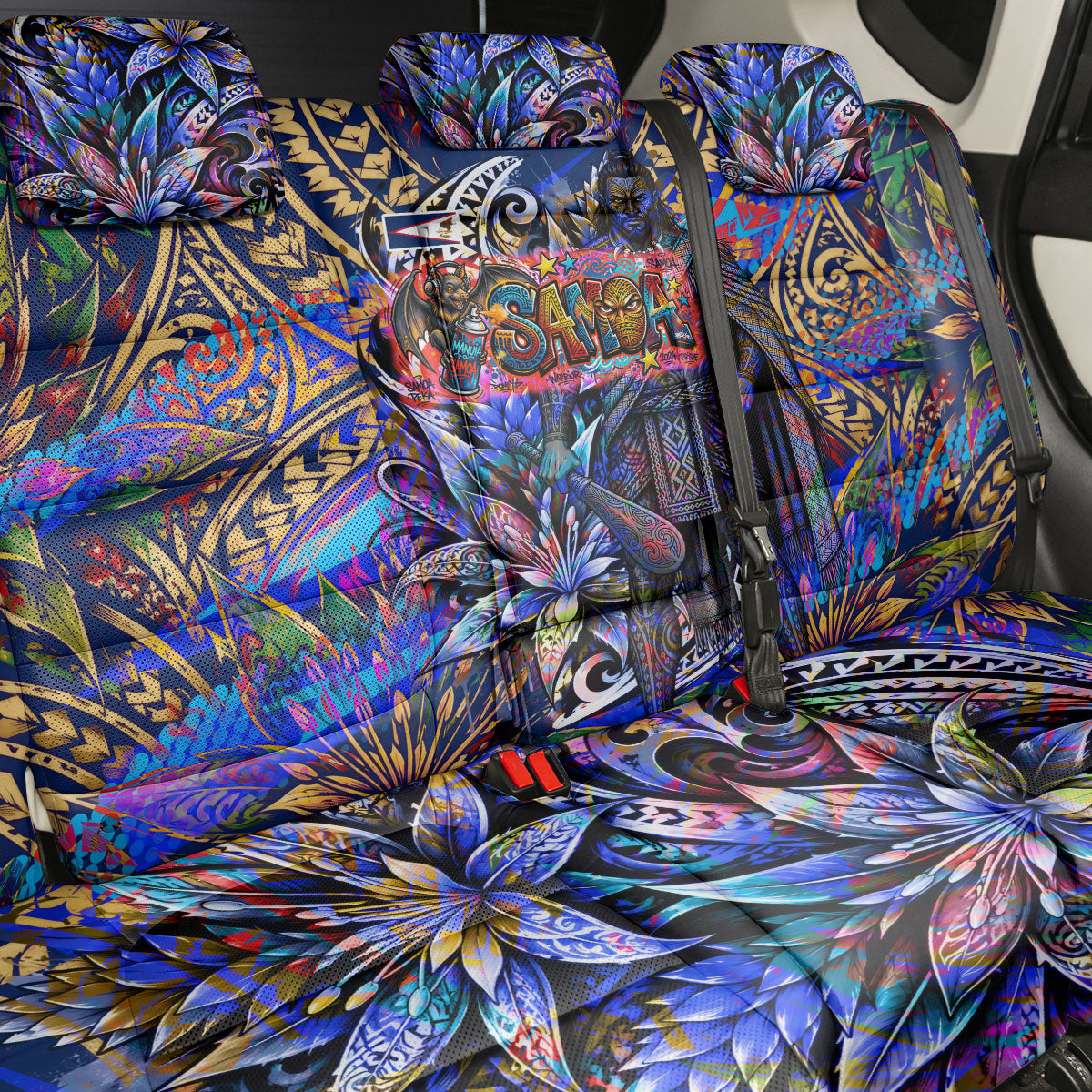 American Samoa Warrior Back Car Seat Cover Polynesian Fruit Bat Talofa Urban Graffiti Street Art TS04 - Polynesian Pride