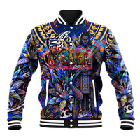American Samoa Warrior Baseball Jacket Polynesian Fruit Bat Talofa Urban Graffiti Street Art TS04 Unisex Blue Yellow - Polynesian Pride