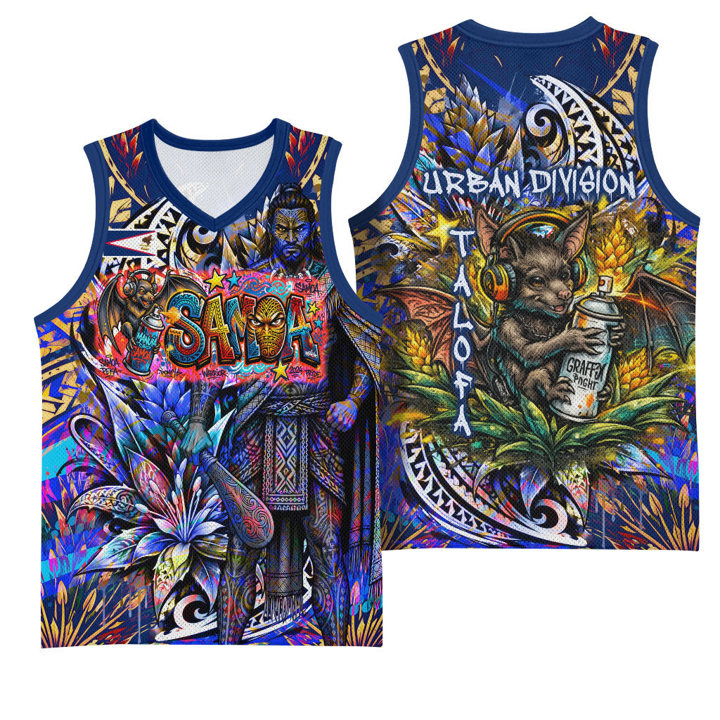 American Samoa Warrior Basketball Jersey Polynesian Fruit Bat Talofa Urban Graffiti Street Art TS04 - Polynesian Pride