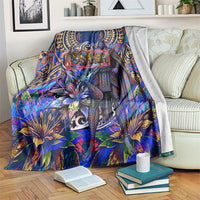 American Samoa Warrior Blanket Polynesian Fruit Bat Talofa Urban Graffiti Street Art TS04 Blue Yellow - Polynesian Pride