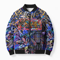 American Samoa Warrior Bomber Puffer Jacket Polynesian Fruit Bat Talofa Urban Graffiti Street Art TS04 Unisex Blue Yellow - Polynesian Pride