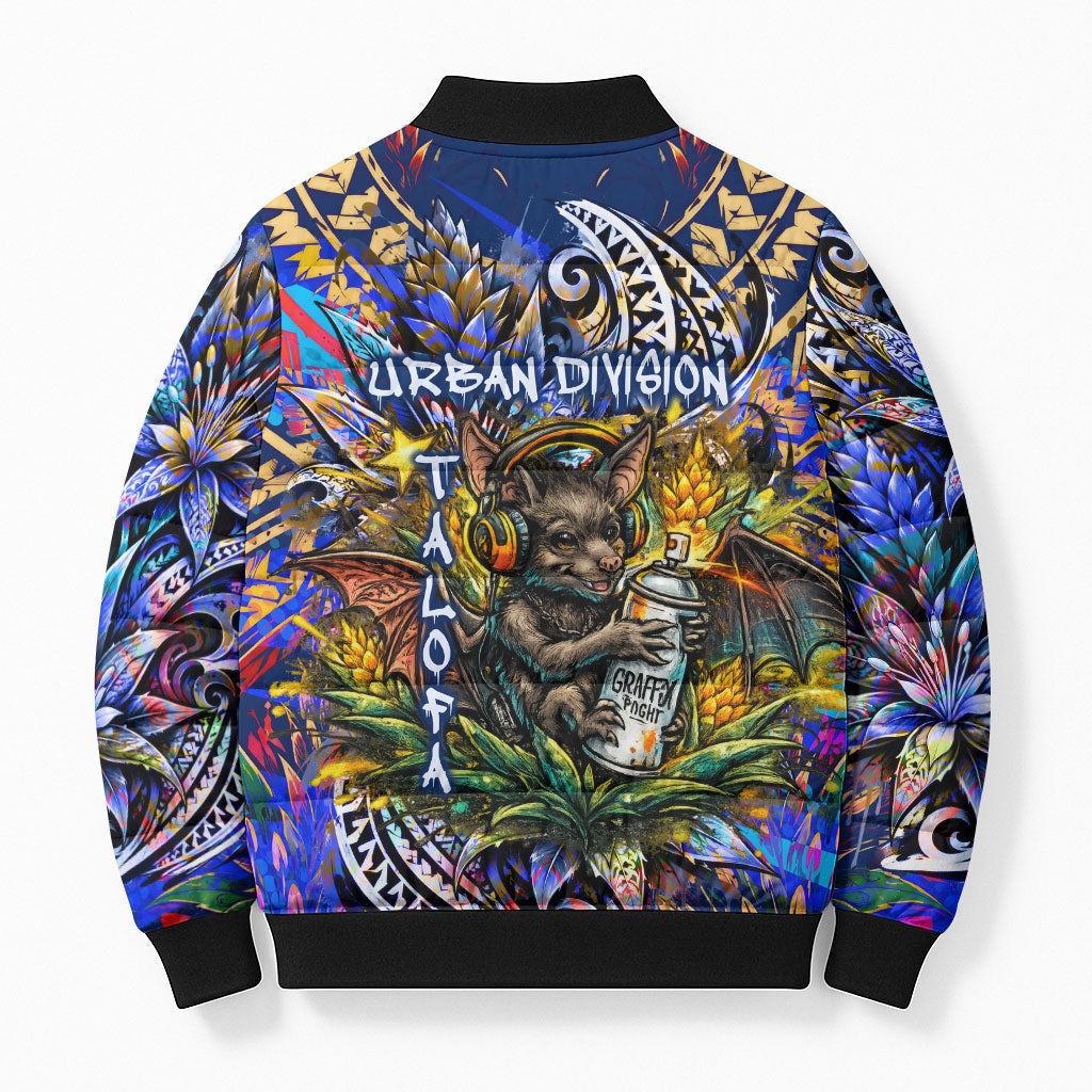 American Samoa Warrior Bomber Puffer Jacket Polynesian Fruit Bat Talofa Urban Graffiti Street Art TS04 - Polynesian Pride