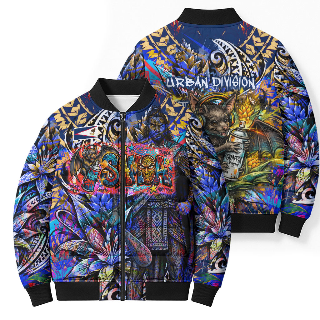 American Samoa Warrior Bomber Puffer Jacket Polynesian Fruit Bat Talofa Urban Graffiti Street Art TS04 - Polynesian Pride