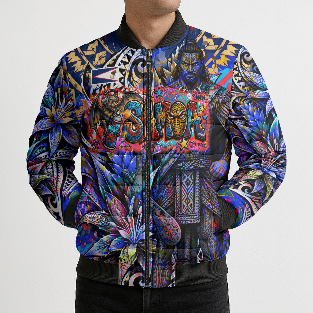 American Samoa Warrior Bomber Puffer Jacket Polynesian Fruit Bat Talofa Urban Graffiti Street Art TS04 - Polynesian Pride