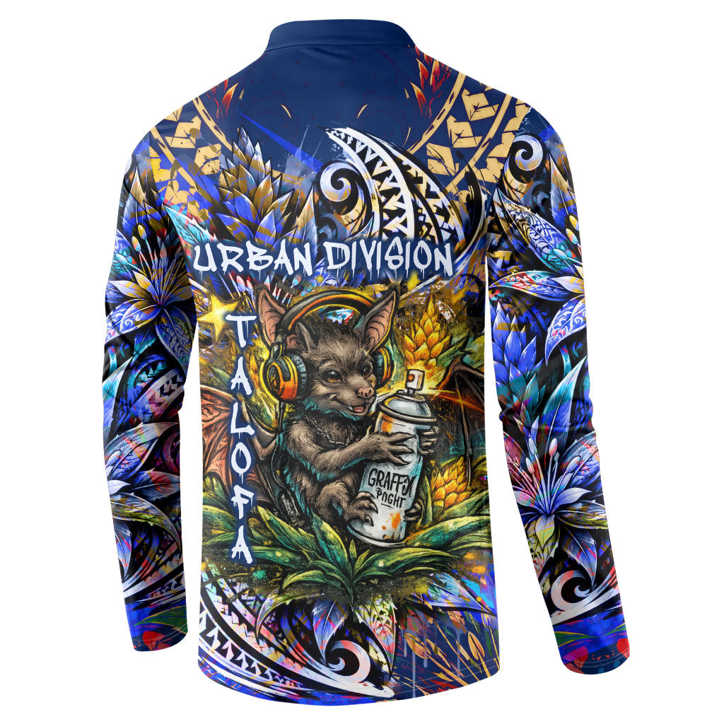 American Samoa Warrior Button Sweatshirt Polynesian Fruit Bat Talofa Urban Graffiti Street Art TS04 - Polynesian Pride