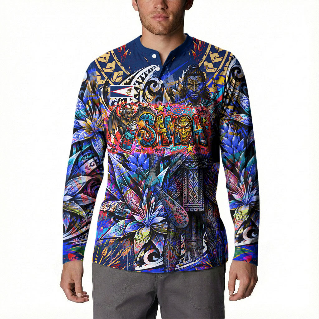 American Samoa Warrior Button Sweatshirt Polynesian Fruit Bat Talofa Urban Graffiti Street Art TS04 - Polynesian Pride
