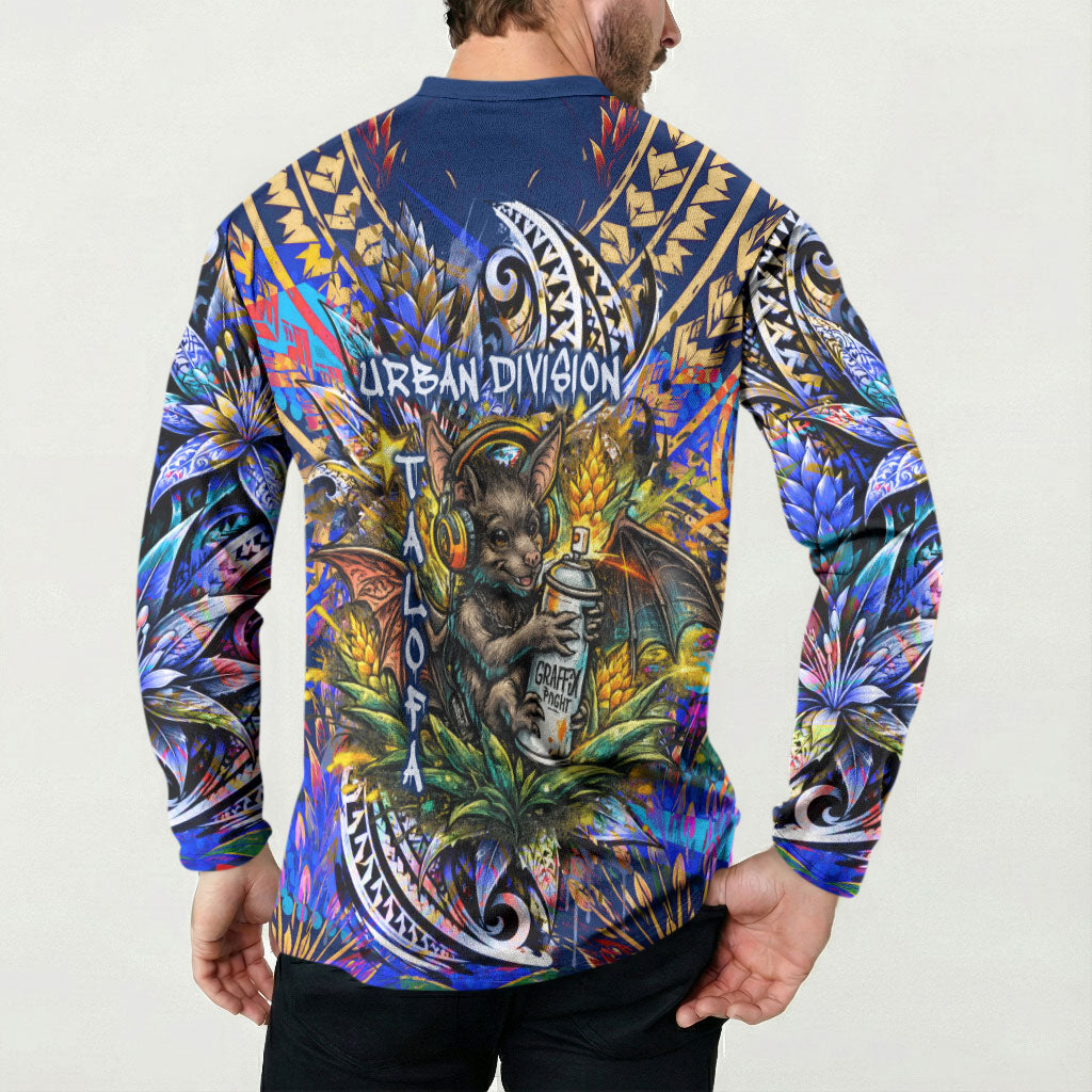 American Samoa Warrior Button Sweatshirt Polynesian Fruit Bat Talofa Urban Graffiti Street Art TS04 - Polynesian Pride