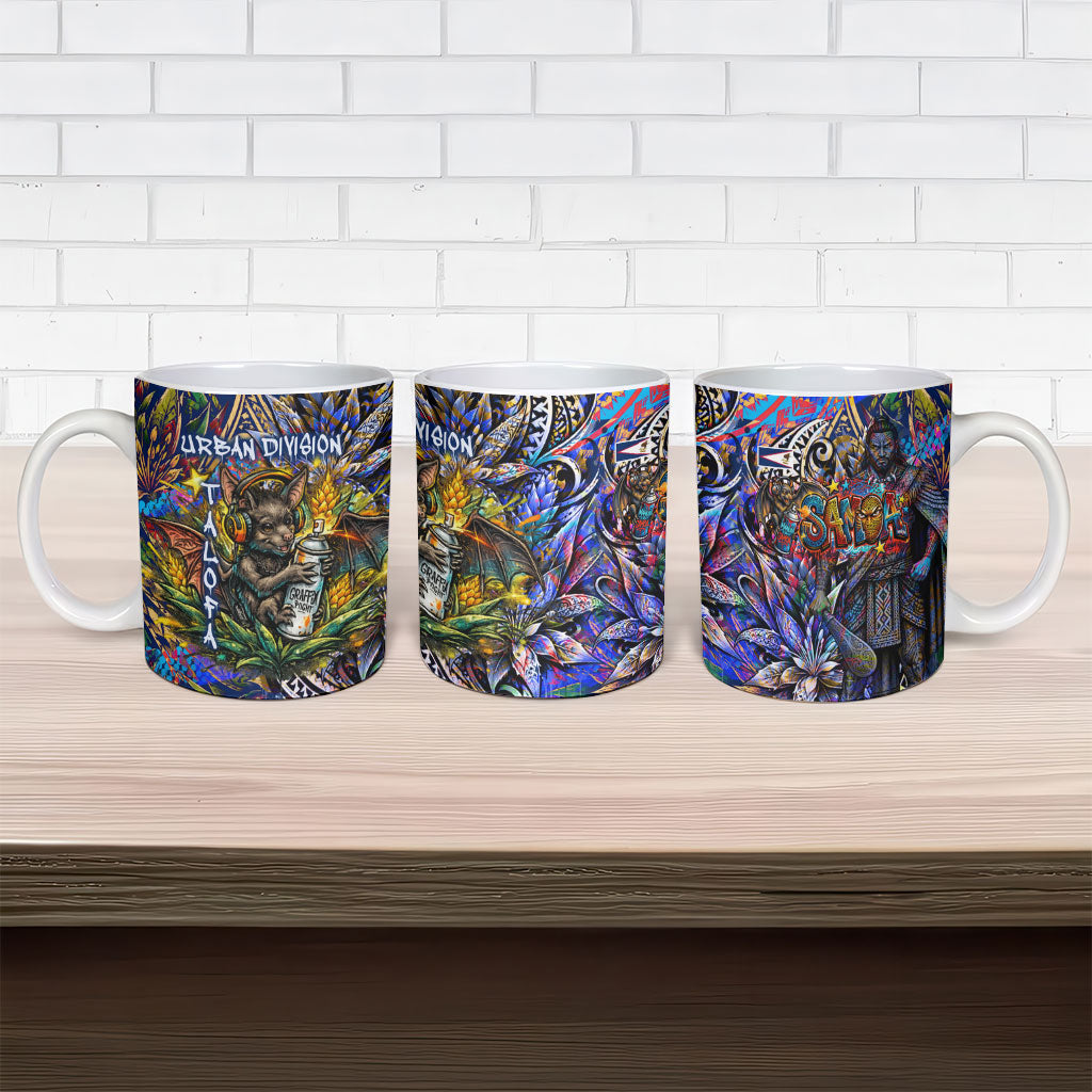 American Samoa Warrior Ceramic Mug Polynesian Fruit Bat Talofa Urban Graffiti Street Art TS04 - Polynesian Pride