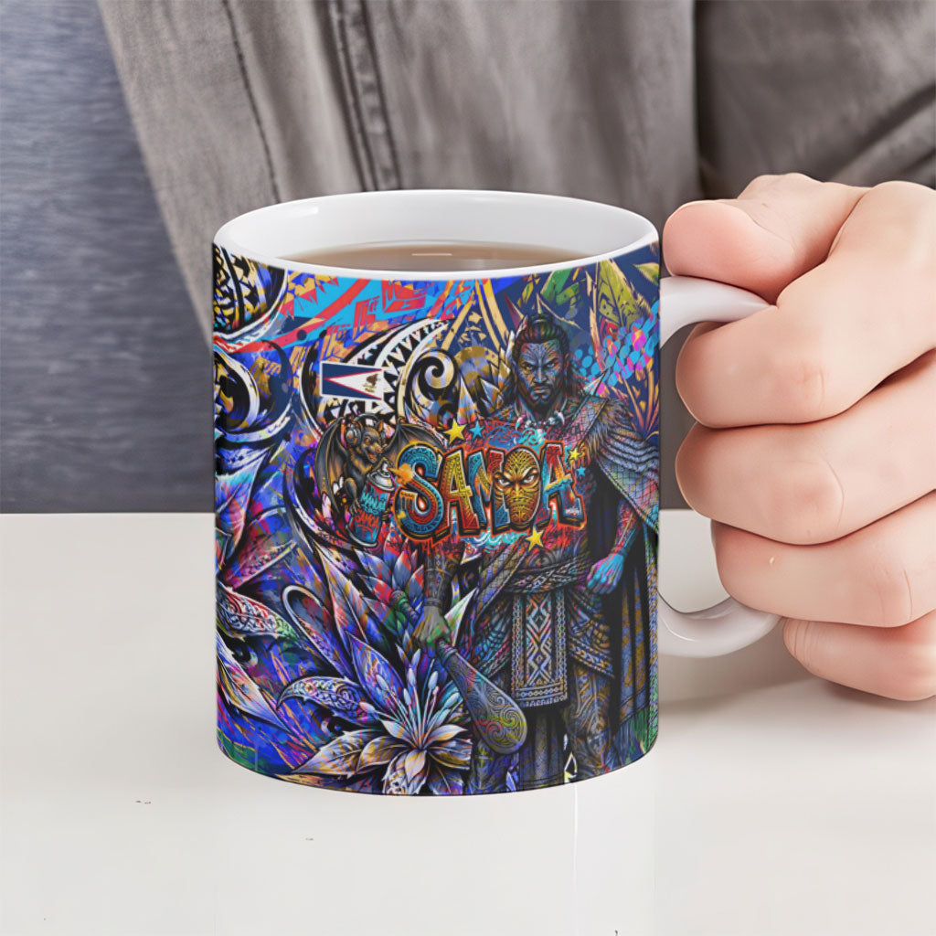 American Samoa Warrior Ceramic Mug Polynesian Fruit Bat Talofa Urban Graffiti Street Art TS04 - Polynesian Pride