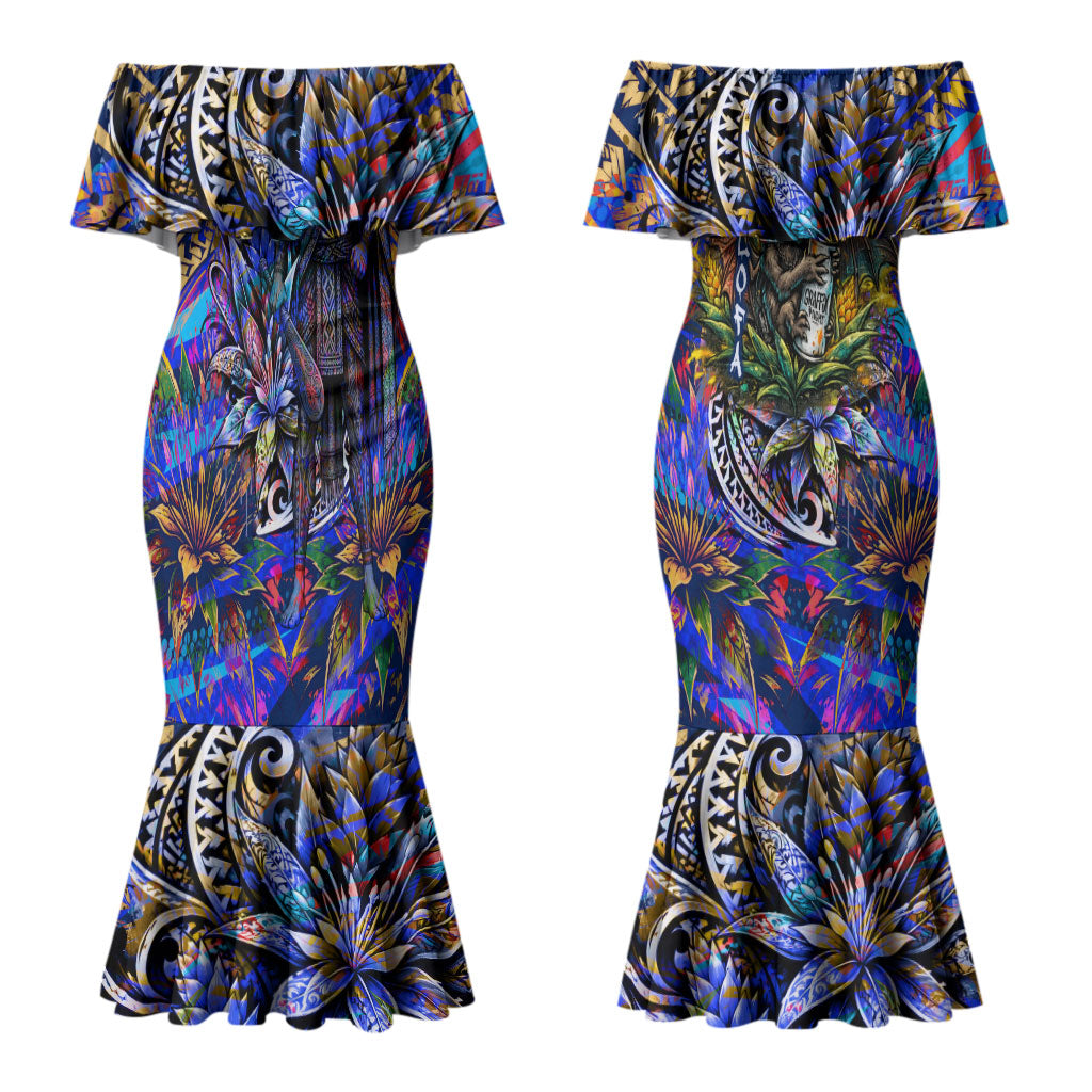American Samoa Warrior Couples Matching Mermaid Dress and Hawaiian Shirt Polynesian Fruit Bat Talofa Urban Graffiti Street Art TS04 - Polynesian Pride