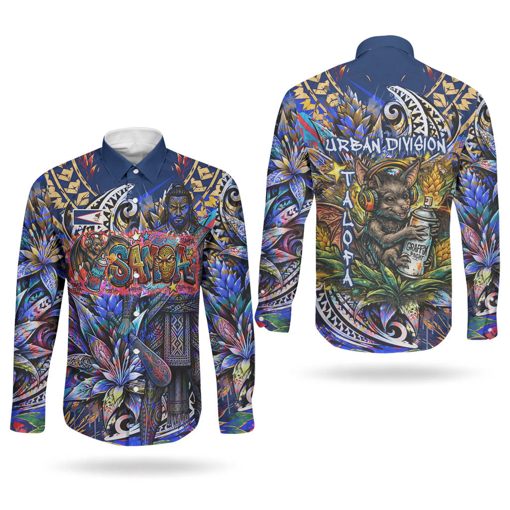 American Samoa Warrior Couples Matching Off Shoulder Maxi Dress and Long Sleeve Button Shirt Polynesian Fruit Bat Talofa Urban Graffiti Street Art TS04 - Polynesian Pride