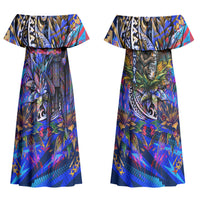 American Samoa Warrior Couples Matching Off Shoulder Maxi Dress and Long Sleeve Button Shirt Polynesian Fruit Bat Talofa Urban Graffiti Street Art TS04 - Polynesian Pride