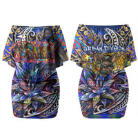 American Samoa Warrior Couples Matching Off Shoulder Short Dress and Long Sleeve Button Shirt Polynesian Fruit Bat Talofa Urban Graffiti Street Art TS04 - Polynesian Pride
