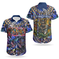 American Samoa Warrior Couples Matching Off The Shoulder Long Sleeve Dress and Hawaiian Shirt Polynesian Fruit Bat Talofa Urban Graffiti Street Art TS04 - Polynesian Pride