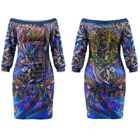 American Samoa Warrior Couples Matching Off The Shoulder Long Sleeve Dress and Long Sleeve Button Shirt Polynesian Fruit Bat Talofa Urban Graffiti Street Art TS04 - Polynesian Pride