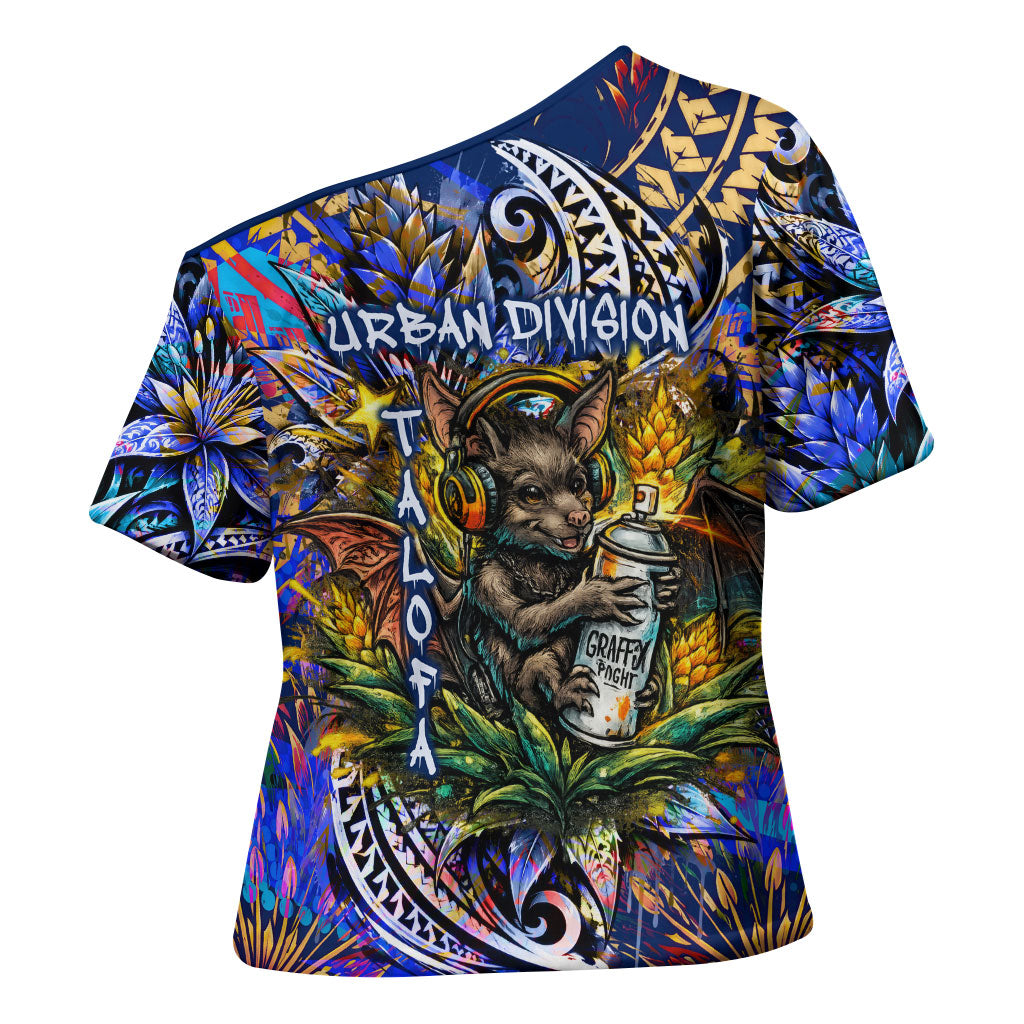 American Samoa Warrior Cross Shoulder Shirt Polynesian Fruit Bat Talofa Urban Graffiti Street Art TS04 - Polynesian Pride