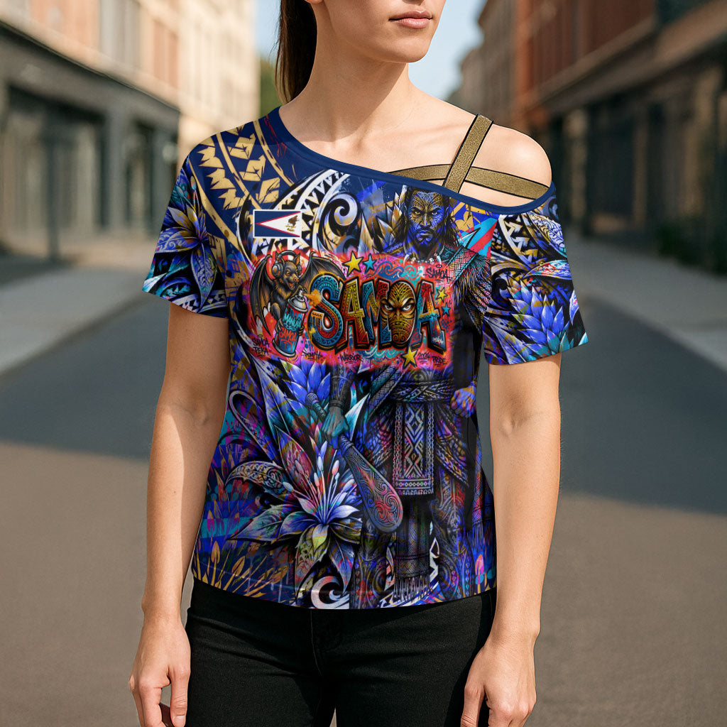 American Samoa Warrior Cross Shoulder Shirt Polynesian Fruit Bat Talofa Urban Graffiti Street Art TS04 - Polynesian Pride
