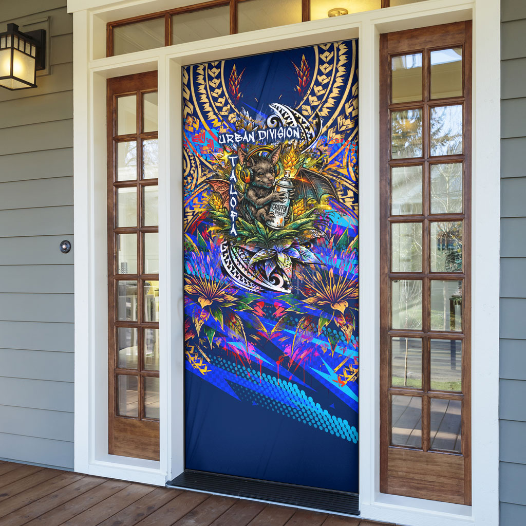 American Samoa Warrior Door Cover Polynesian Fruit Bat Talofa Urban Graffiti Street Art TS04 - Polynesian Pride