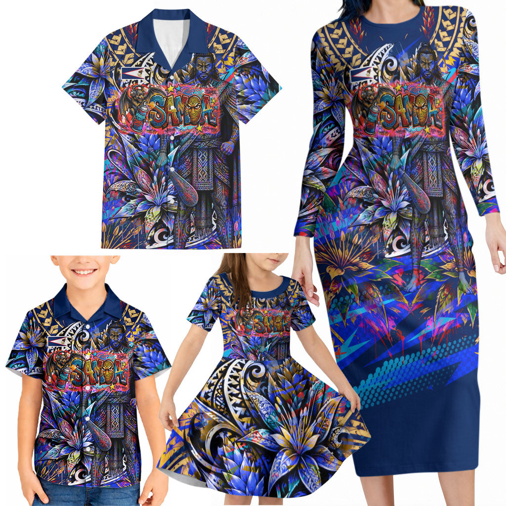 American Samoa Warrior Family Matching Long Sleeve Bodycon Dress and Hawaiian Shirt Polynesian Fruit Bat Talofa Urban Graffiti Street Art TS04 - Polynesian Pride