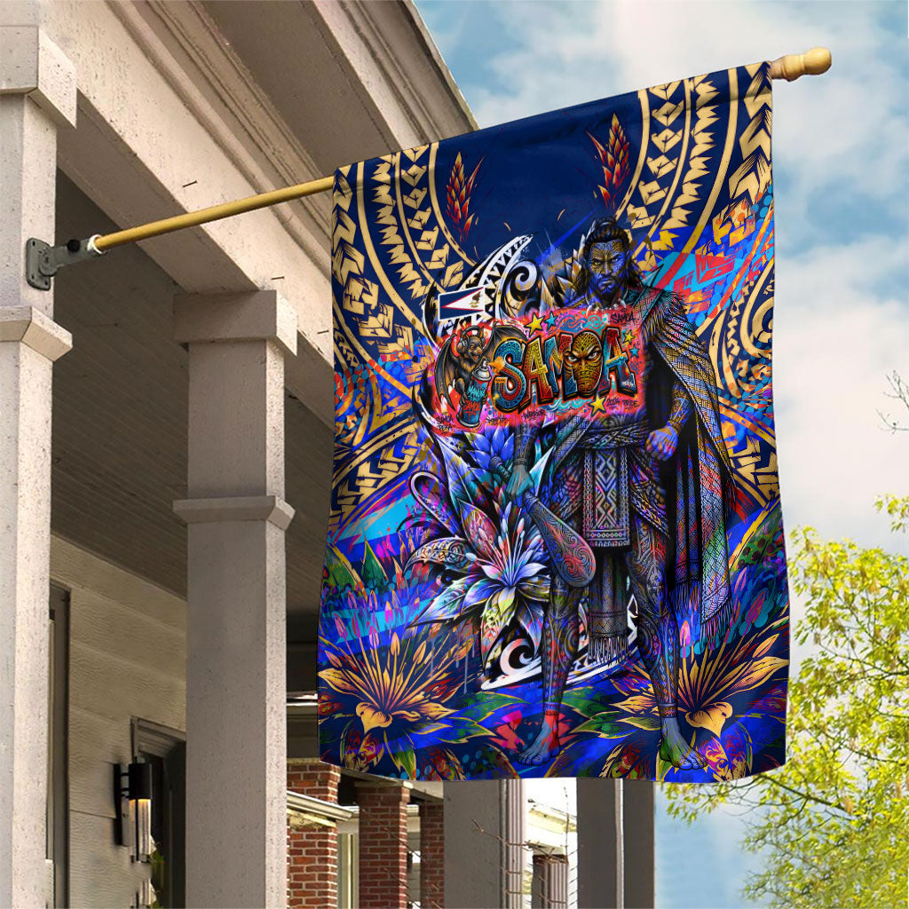 American Samoa Warrior Garden Flag Polynesian Fruit Bat Talofa Urban Graffiti Street Art TS04 House Flag Blue Yellow - Polynesian Pride