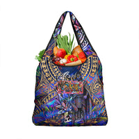 American Samoa Warrior Grocery Bag Polynesian Fruit Bat Talofa Urban Graffiti Street Art TS04 1-pack One Size Blue Yellow - Polynesian Pride