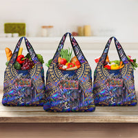 American Samoa Warrior Grocery Bag Polynesian Fruit Bat Talofa Urban Graffiti Street Art TS04 3-pack One Size Blue Yellow - Polynesian Pride