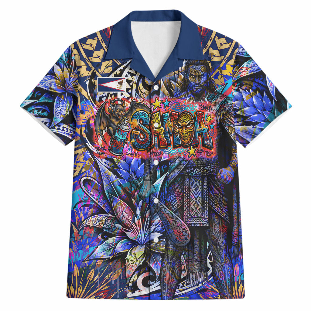 American Samoa Warrior Hawaiian Shirt Polynesian Fruit Bat Talofa Urban Graffiti Street Art TS04 Blue Yellow - Polynesian Pride