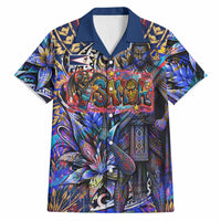American Samoa Warrior Hawaiian Shirt Polynesian Fruit Bat Talofa Urban Graffiti Street Art TS04 Blue Yellow - Polynesian Pride