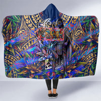 American Samoa Warrior Hooded Blanket Polynesian Fruit Bat Talofa Urban Graffiti Street Art TS04 One Size Blue Yellow - Polynesian Pride